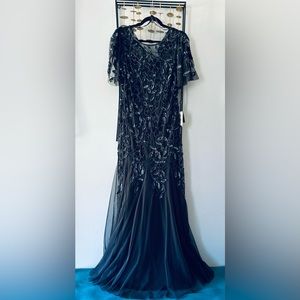 NWT Adrianna Papell Beaded long gown color Twilight